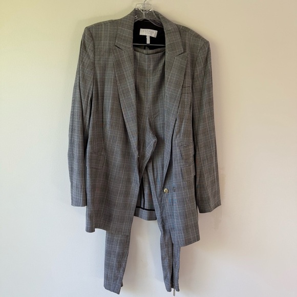 ESCADA Sport Women’s Plaid Wool Blend Long Line Blazer pants set Gray SZ 42/12